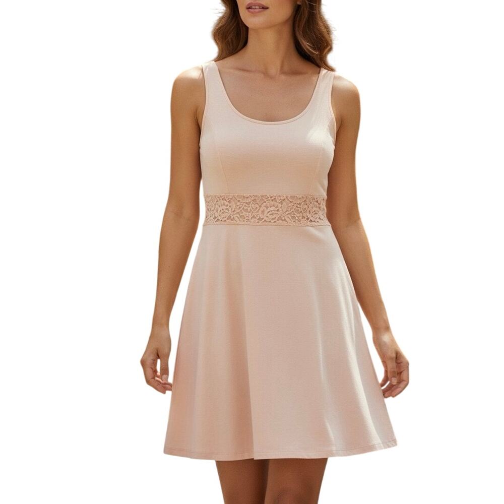 Forever 21 Peach Lace Waist Sleeveless Babydoll Mini Dress Cotton Blend Large L
